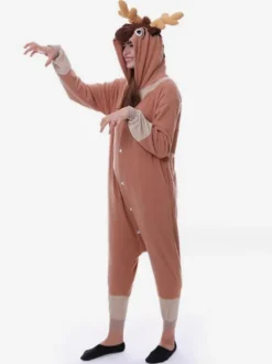 Onesie Kigurumi Pajamas Christmas Adult's Coffee Brown Polyester Jumpsuit Kigurumi Costumes
