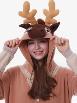 Onesie Kigurumi Pajamas Christmas Adult's Coffee Brown Polyester Jumpsuit Kigurumi Costumes