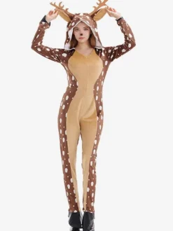 Onesie Kigurumi Pajamas Christmas Adult's Coffee Brown Polyester Hooded Jumpsuit Kigurumi Costumes