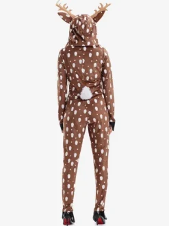 Onesie Kigurumi Pajamas Christmas Adult's Coffee Brown Polyester Hooded Jumpsuit Kigurumi Costumes