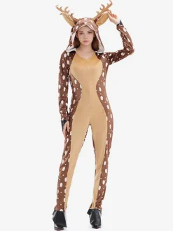 Onesie Kigurumi Pajamas Christmas Adult's Coffee Brown Polyester Hooded Jumpsuit Kigurumi Costumes