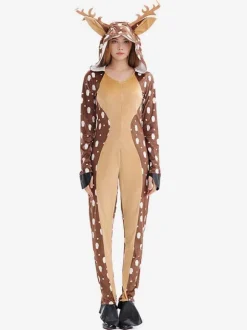 Onesie Kigurumi Pajamas Christmas Adult's Coffee Brown Polyester Hooded Jumpsuit Kigurumi Costumes