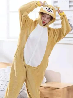 Onesie Pajamas Kigurumi For Kids Polyester Yellow Shiba Dogs Doge Pajamas Costume