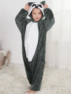 Onesie Red Panda Racoon Kigurumi Pajamas Kids Black Unisex For Kids Winter Sleepwear Mascot Animal Halloween Costume onesie pajamas