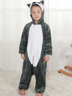 Onesie Red Panda Racoon Kigurumi Pajamas Kids Black Unisex For Kids Winter Sleepwear Mascot Animal Halloween Costume onesie pajamas