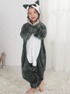 Onesie Red Panda Racoon Kigurumi Pajamas Kids Black Unisex For Kids Winter Sleepwear Mascot Animal Halloween Costume onesie pajamas