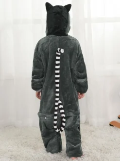 Onesie Red Panda Racoon Kigurumi Pajamas Kids Black Unisex For Kids Winter Sleepwear Mascot Animal Halloween Costume onesie pajamas