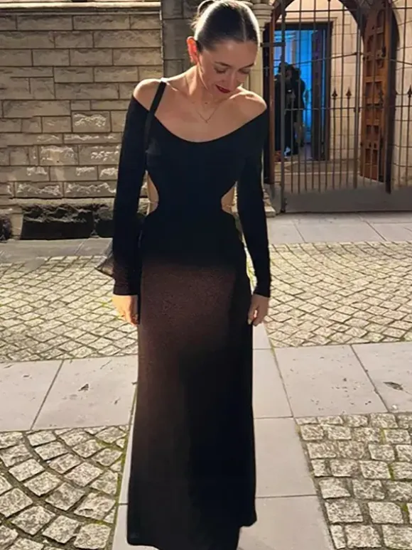 Open Back Maxi Party Dress Long Sleeve Crew Neck Long Dress For Women 2026