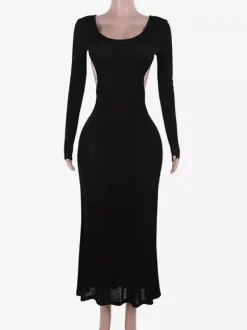 Open Back Maxi Party Dress Long Sleeve Crew Neck Long Dress For Women 2026