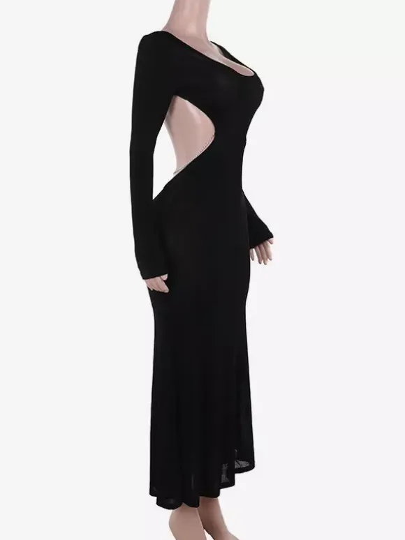 Open Back Maxi Party Dress Long Sleeve Crew Neck Long Dress For Women 2026