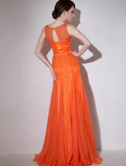Orange Evening Dress Mesh Cut-Out Chiffon Dress Milanoo wedding guest dress