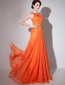 Orange Evening Dress Mesh Cut-Out Chiffon Dress Milanoo wedding guest dress