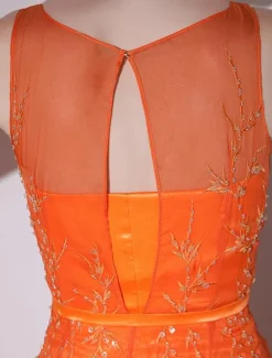 Orange Evening Dress Mesh Cut-Out Chiffon Dress Milanoo wedding guest dress