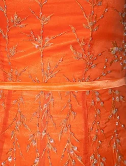Orange Evening Dress Mesh Cut-Out Chiffon Dress Milanoo wedding guest dress