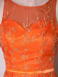 Orange Evening Dress Mesh Cut-Out Chiffon Dress Milanoo wedding guest dress