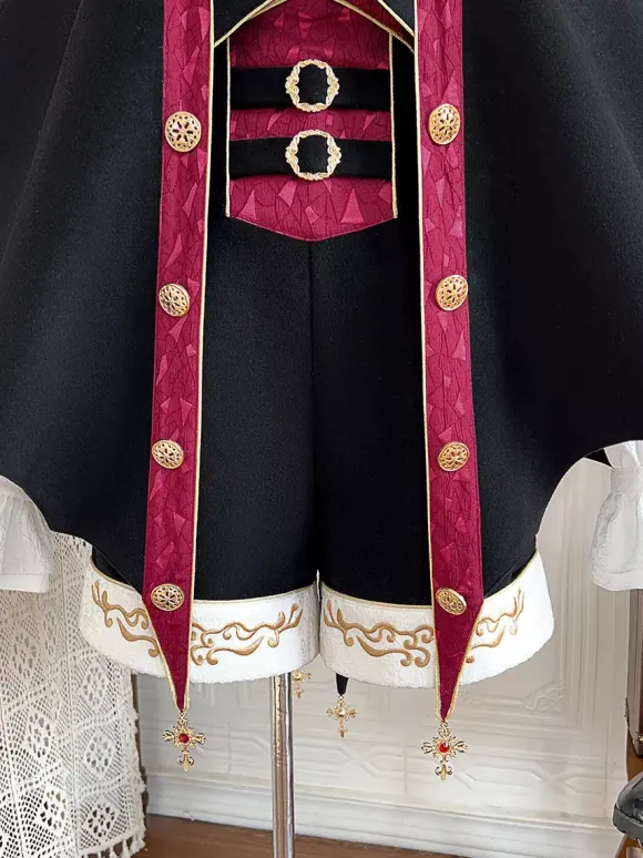 Ouji Lolita Black Long Sleeves Black And Red Prince Pants Shirt Overcoat Outfits