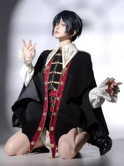 Ouji Lolita Black Long Sleeves Black And Red Prince Pants Shirt Overcoat Outfits