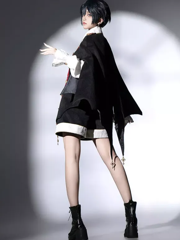 Ouji Lolita Black Long Sleeves Black And Red Prince Pants Shirt Overcoat Outfits