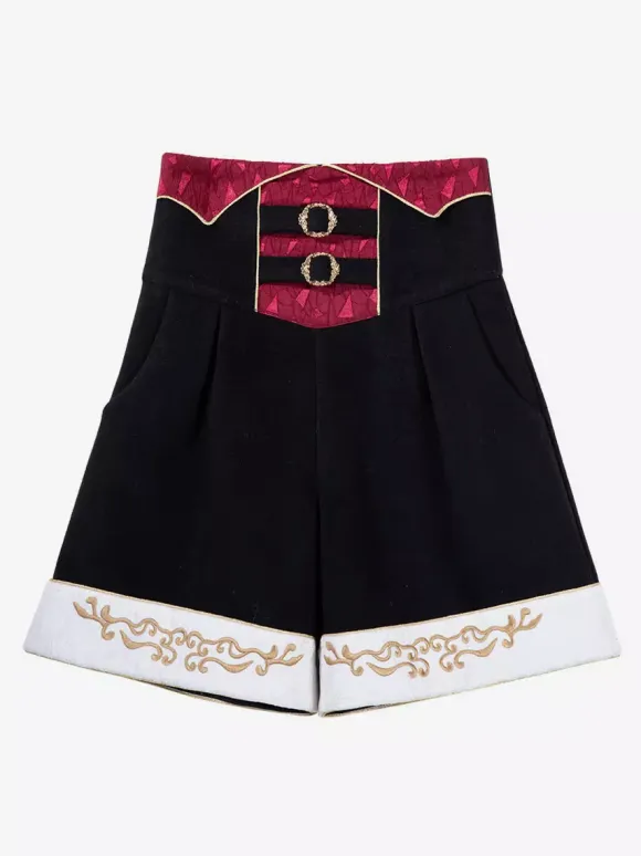 Ouji Lolita Black Long Sleeves Black And Red Prince Pants Shirt Overcoat Outfits