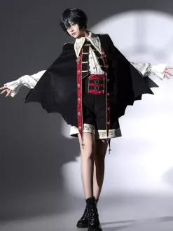 Ouji Lolita Black Long Sleeves Black And Red Prince Pants Shirt Overcoat Outfits