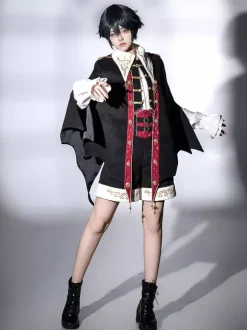 Ouji Lolita Black Long Sleeves Black And Red Prince Pants Shirt Overcoat Outfits