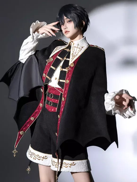 Ouji Lolita Black Long Sleeves Black And Red Prince Pants Shirt Overcoat Outfits