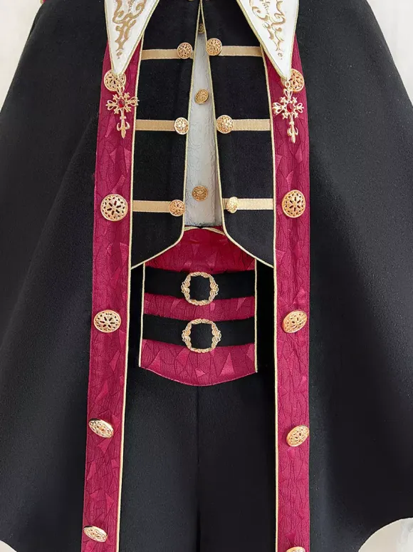 Ouji Lolita Black Long Sleeves Black And Red Prince Pants Shirt Overcoat Outfits