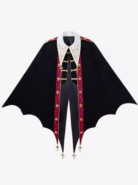 Ouji Lolita Black Long Sleeves Black And Red Prince Pants Shirt Overcoat Outfits