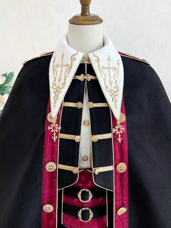 Ouji Lolita Black Long Sleeves Black And Red Prince Pants Shirt Overcoat Outfits