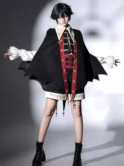Ouji Lolita Black Long Sleeves Black And Red Prince Pants Shirt Overcoat Outfits