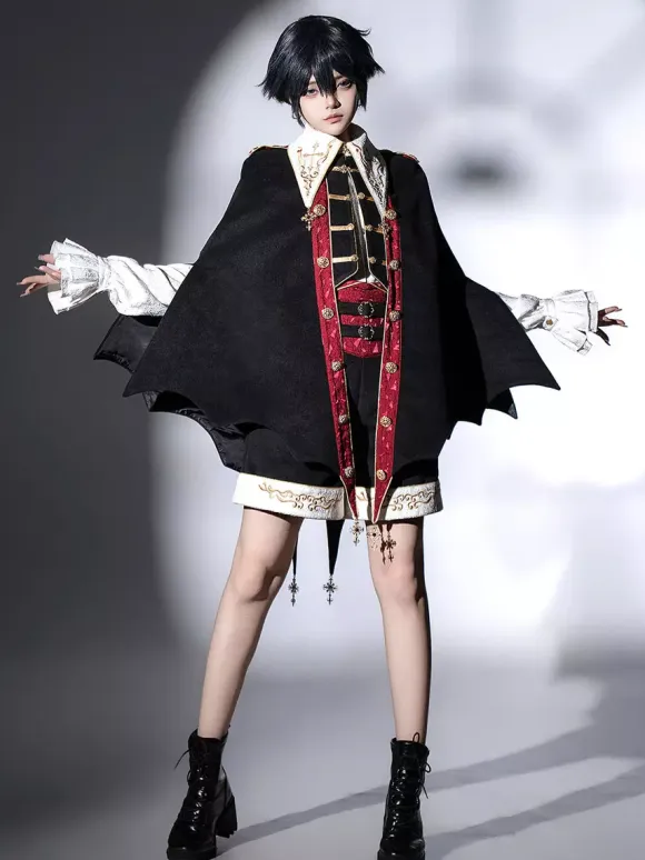 Ouji Lolita Black Long Sleeves Black And Red Prince Pants Shirt Overcoat Outfits