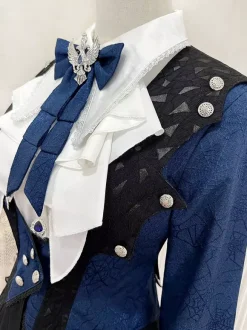 Ouji Lolita Dresses Dark Navy Long Sleeves Classic Bows Overcoat Pants Dress Sets