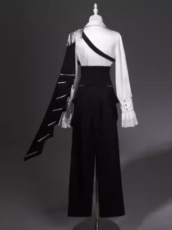 Ouji Lolita Gothic Long Sleeves Cloak White Top Black Cummerbund Pants Outfits