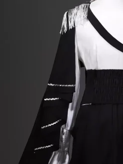 Ouji Lolita Gothic Long Sleeves Cloak White Top Black Cummerbund Pants Outfits