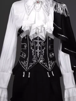Ouji Lolita Gothic Long Sleeves Cloak White Top Black Cummerbund Pants Outfits