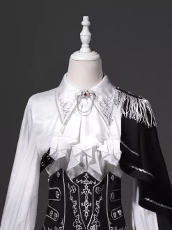 Ouji Lolita Gothic Long Sleeves Cloak White Top Black Cummerbund Pants Outfits