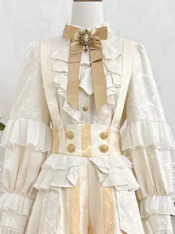 Ouji Prince Lolita White Top Dress Set Ruffles Lace Long Sleeves Lolita Set