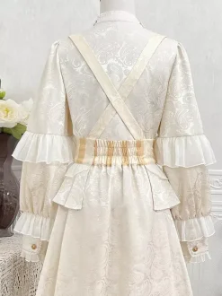 Ouji Prince Lolita White Top Dress Set Ruffles Lace Long Sleeves Lolita Set