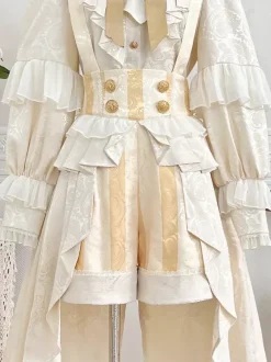 Ouji Prince Lolita White Top Dress Set Ruffles Lace Long Sleeves Lolita Set