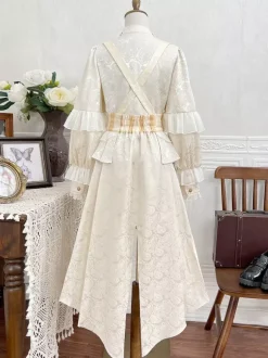 Ouji Prince Lolita White Top Dress Set Ruffles Lace Long Sleeves Lolita Set
