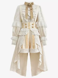 Ouji Prince Lolita White Top Dress Set Ruffles Lace Long Sleeves Lolita Set