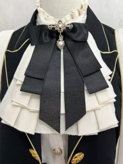 Ouji Lolita Dresses Gothic Black Classic Ruffles Cross Long Sleeves Shirt Overcoat Pants Sets