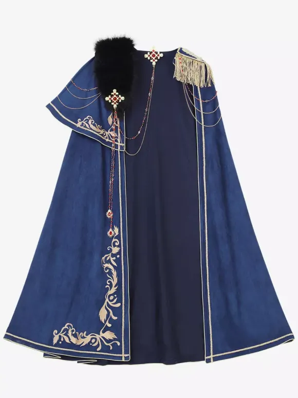 Ouji Lolita Dresses Knight Legion Red Cape Classic Ruffles Long Sleeves Top Pants Cape Sets