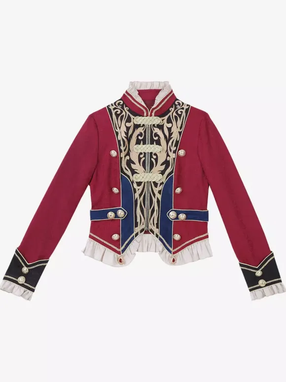 Ouji Lolita Dresses Knight Legion Red Cape Classic Ruffles Long Sleeves Top Pants Cape Sets