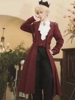 Ouji Lolita Lolita Dresses Red Long Sleeves Classic Top Overcoat Pants Sets