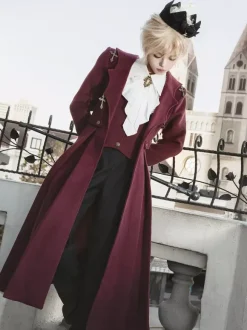 Ouji Lolita Lolita Dresses Red Long Sleeves Classic Top Overcoat Pants Sets