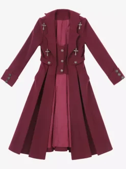 Ouji Lolita Lolita Dresses Red Long Sleeves Classic Top Overcoat Pants Sets