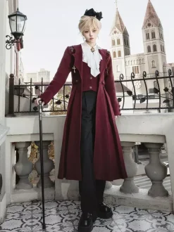 Ouji Lolita Lolita Dresses Red Long Sleeves Classic Top Overcoat Pants Sets