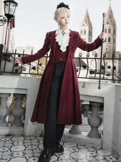 Ouji Lolita Lolita Dresses Red Long Sleeves Classic Top Overcoat Pants Sets