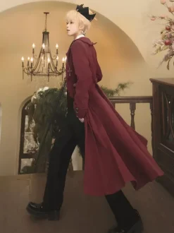 Ouji Lolita Lolita Dresses Red Long Sleeves Classic Top Overcoat Pants Sets